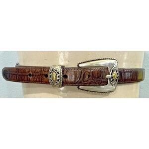 Brighton Brown Croc Embossed Leather Belt Western Conchos Women's M/L 32